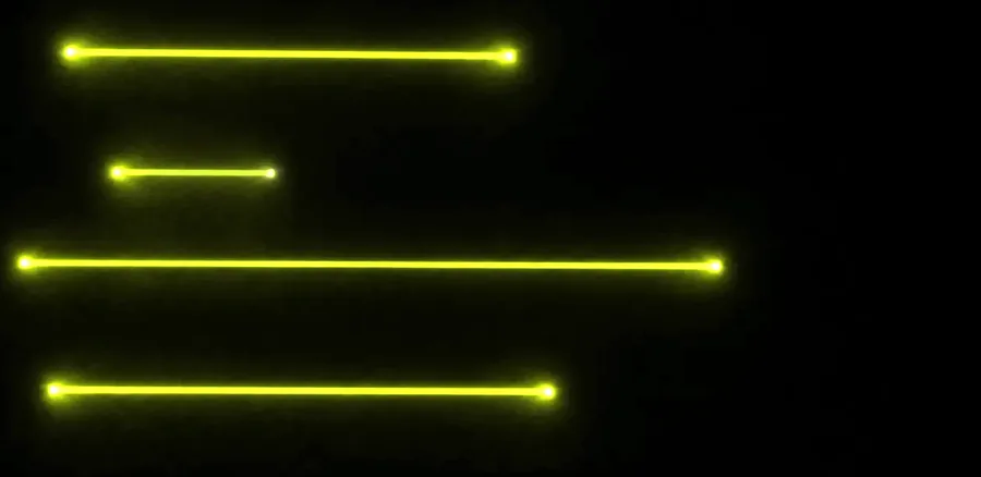 Four thin horizontal bars of light at different depths, one noticeably shorter and dimmer