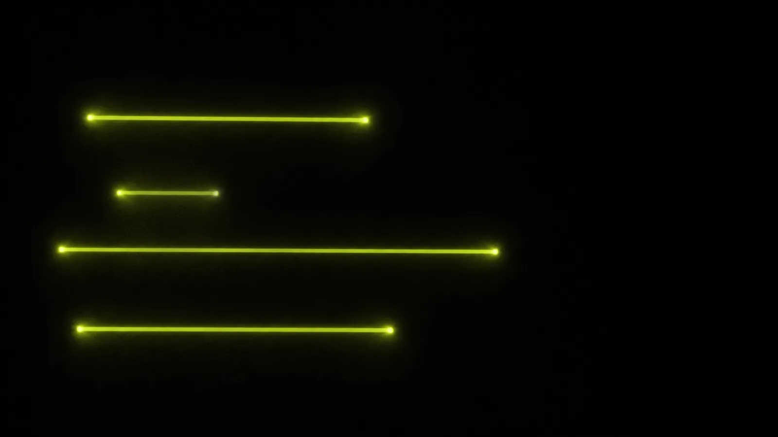Four thin horizontal bars of light at different depths, one noticeably shorter and dimmer
