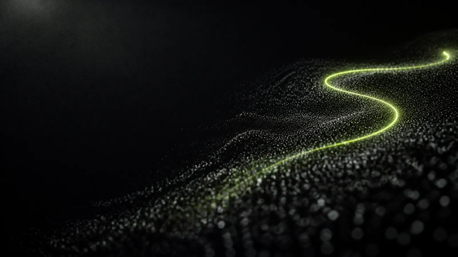 A single luminous curve emerging from a dense field of scattered points